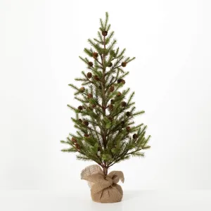 36"H Sullivans Large Pinecone Tree In Burlap, Green