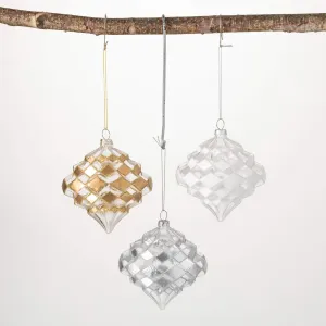 4.5"H Sullivans Faceted Drop Ornament - Set of 3, Multicolored Christmas Ornaments
