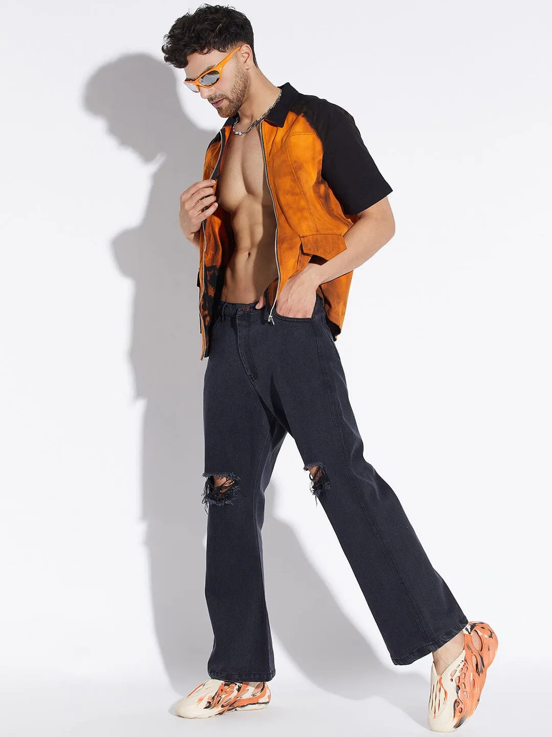 Black Bleach Zipped Shirt