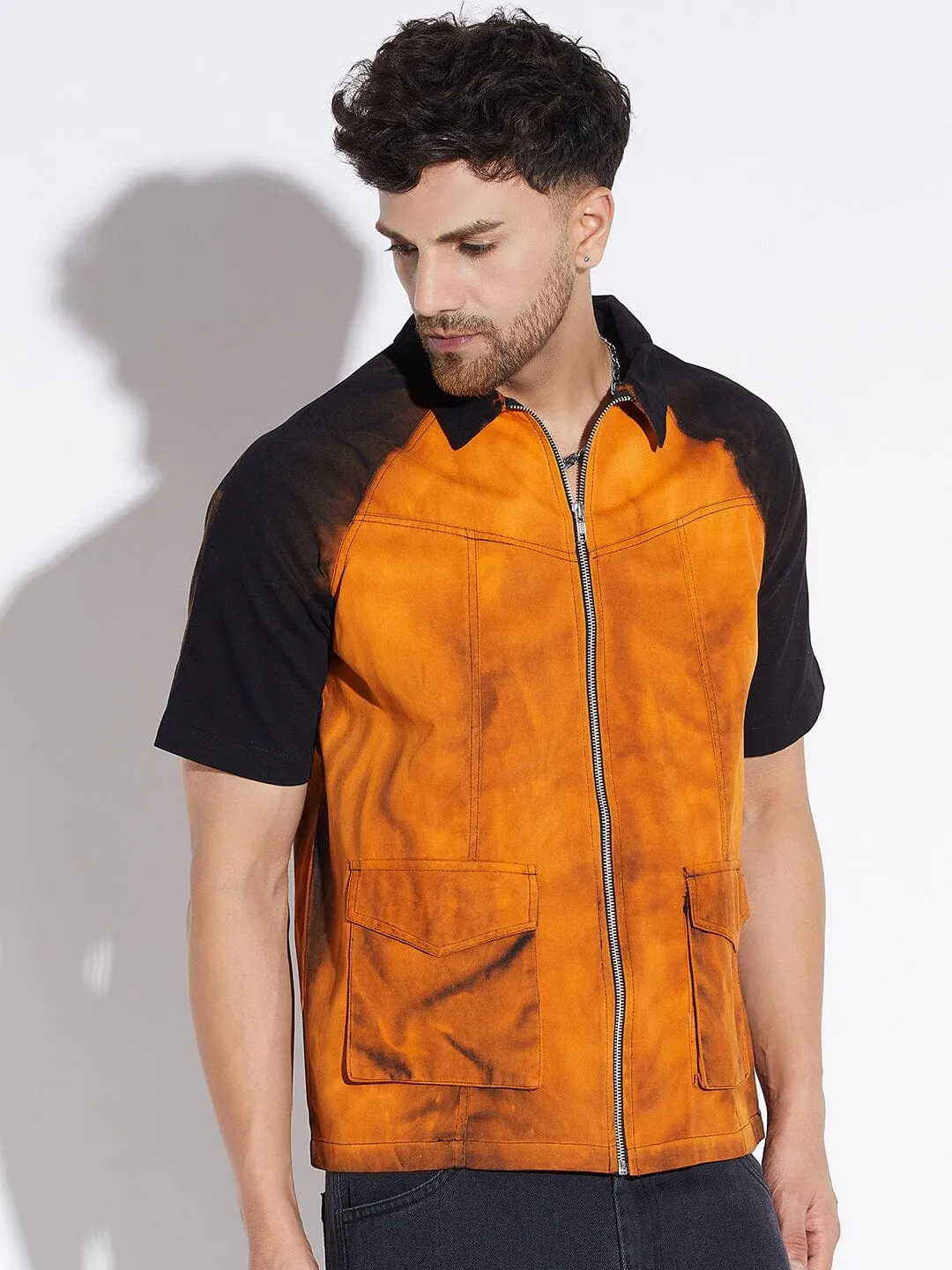 Black Bleach Zipped Shirt