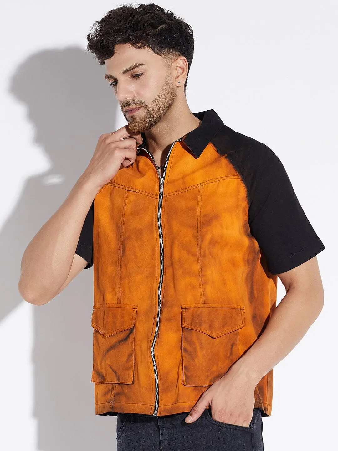 Black Bleach Zipped Shirt