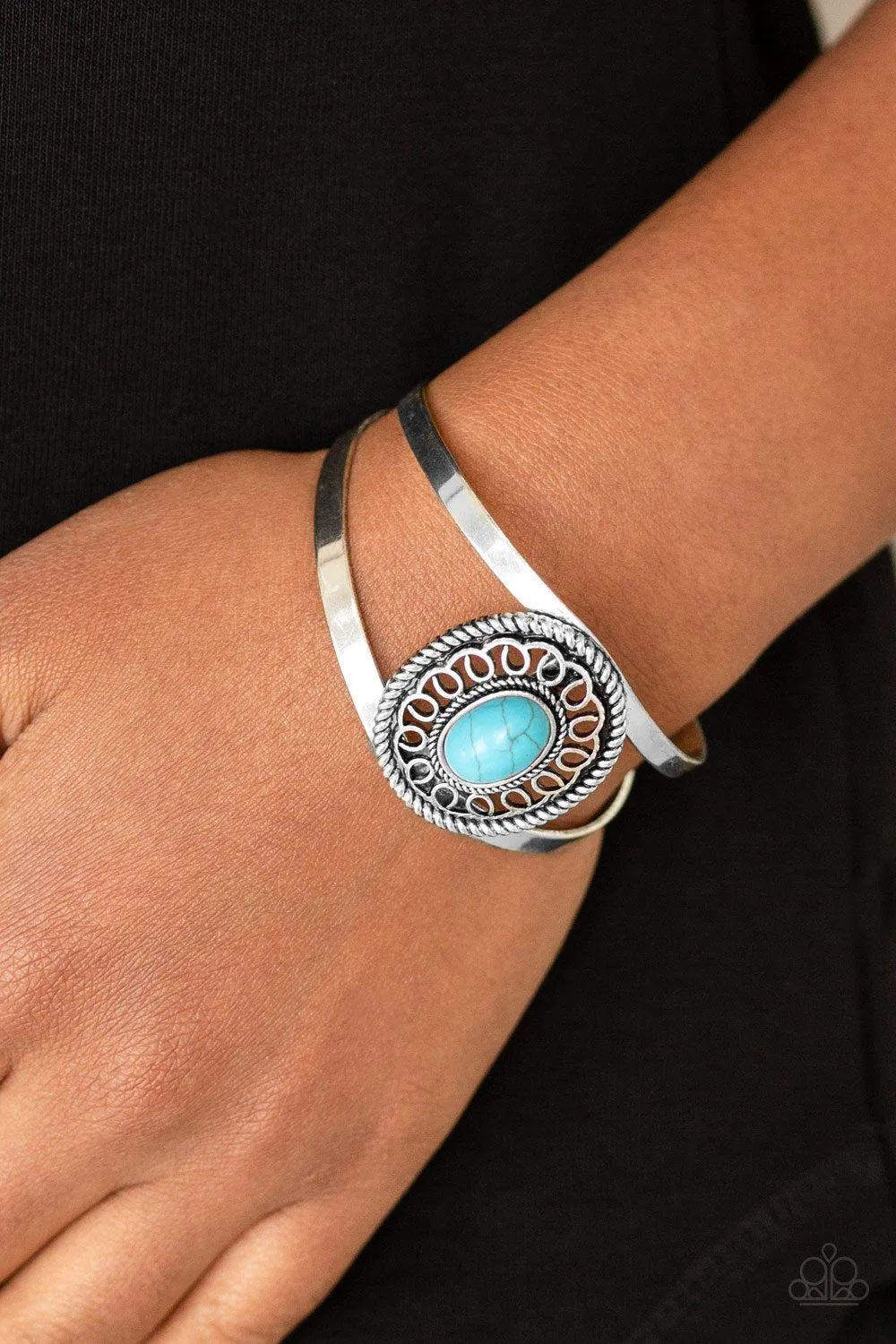 Deep in the TUMBLEWEEDS Turquoise Blue Stone and Silver Cuff Bracelet - Paparazzi Accessories