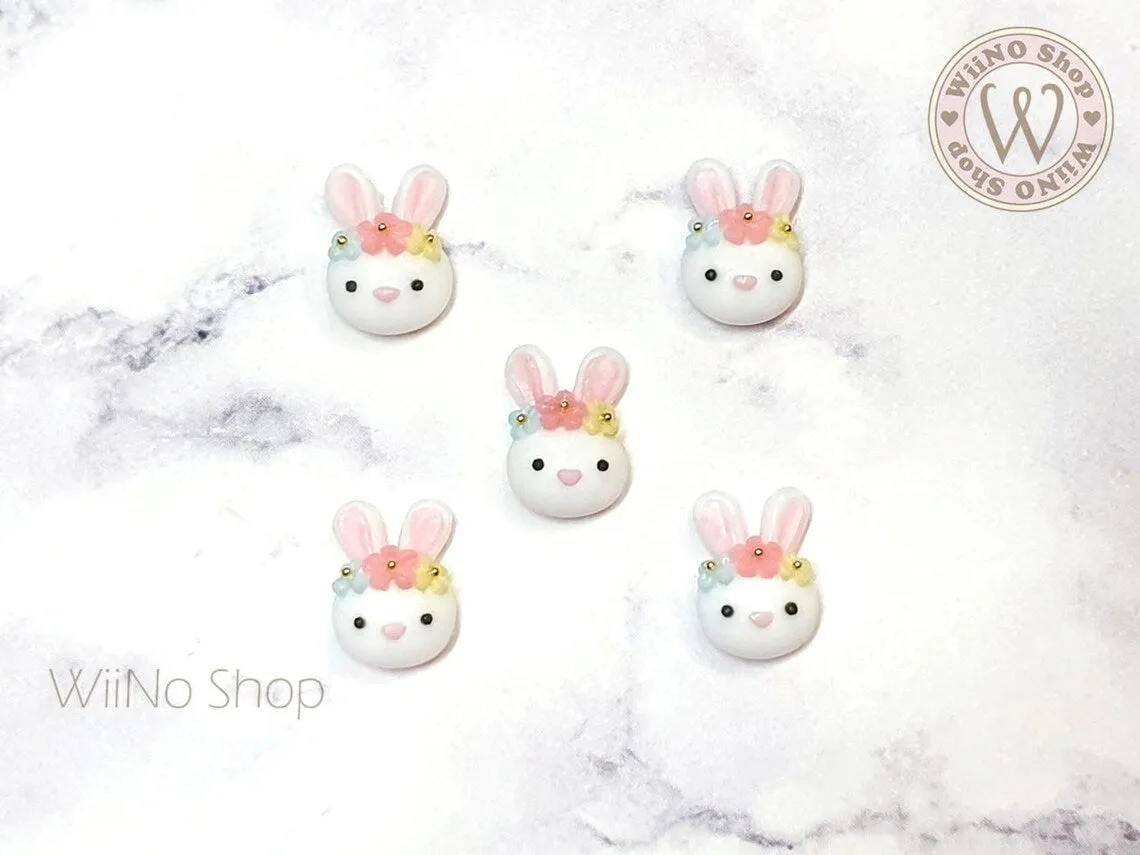 Flower Crown Bunny 3D Handmade Nail Art Charm - 2 pcs