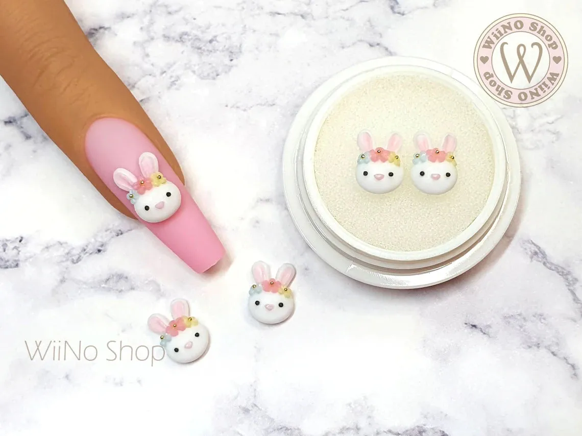Flower Crown Bunny 3D Handmade Nail Art Charm - 2 pcs