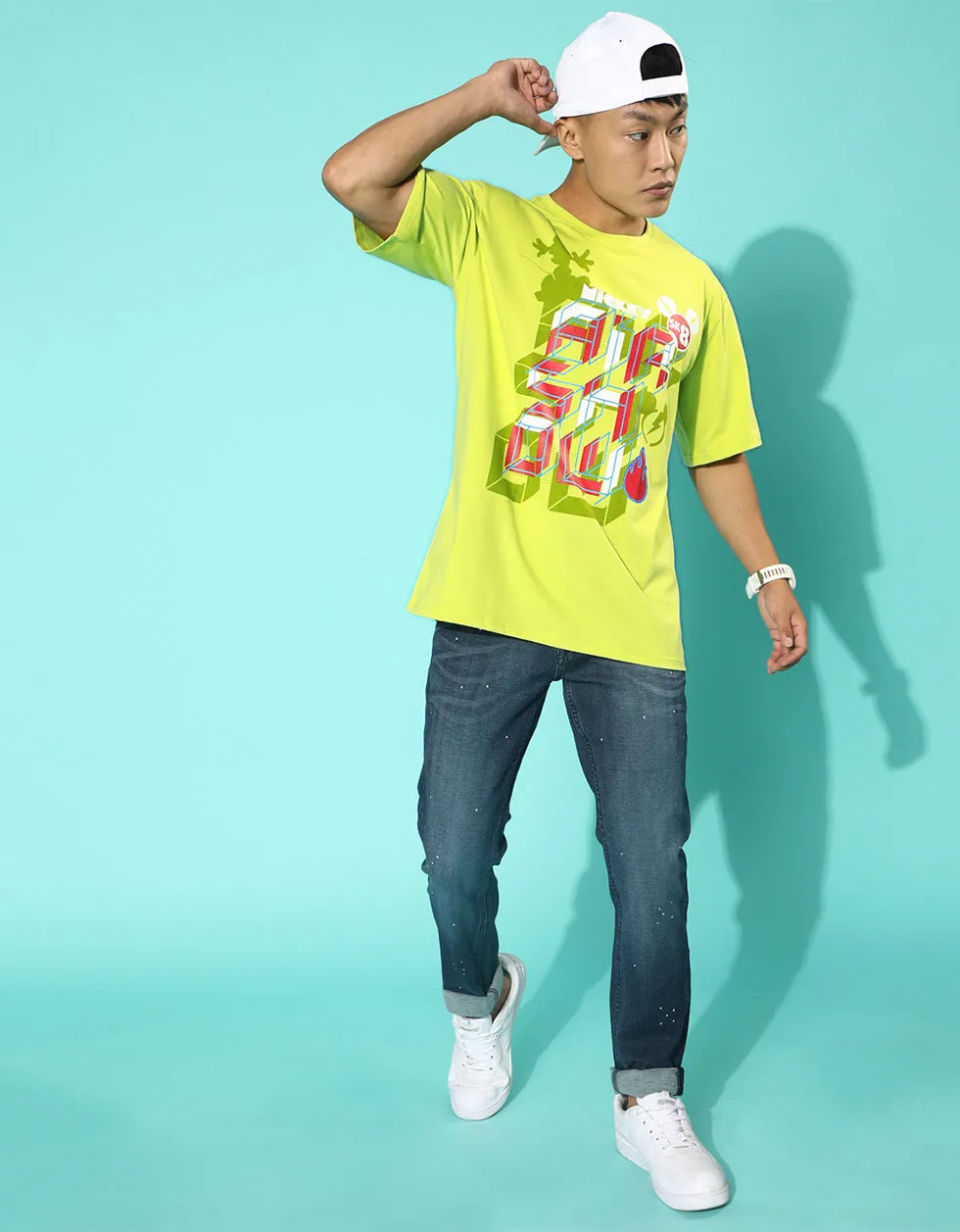 Mickey Green Oversized Front Graphic Printed Tshirt