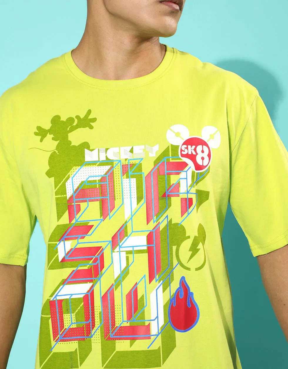 Mickey Green Oversized Front Graphic Printed Tshirt